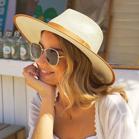 Neiman Marcus Orange Panama Rancher Wide Brim Sun Hat - Picture 2 of 6